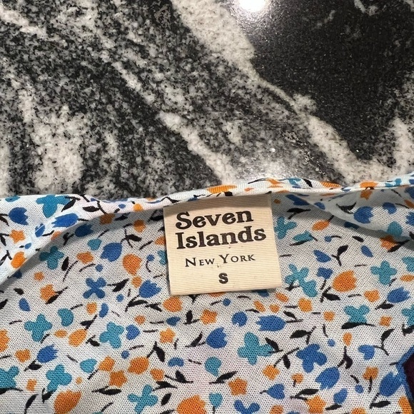 Seven Islands Rayon 1/4 Circle Multi Pattern Summer Dress With Shoulder Ties - Picture 11 of 12